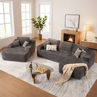 Ovios - 106" L-Shaped Cloud Sectional Sofa with Oversized Chaise Lounge - Grey(Plush Corduroy, Right Facing)