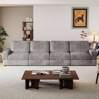 ATJafurn - 138" Corduroy Sofa Extra Wide Corduroy Couch with Pillows Deep Seat for Living Room  (Grey, 4 Seater) - Gray
