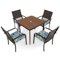 SlickBlue - Outdoor 5-Piece Rattan Dining Set with Cushioned Chairs and Square Table - Mix Brown