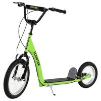Glintex - Kick Scooter Adjustable Handlebar Dual Caliper Brakes 16" Front 12" Rear Inflatable Wheels for Ages 5+ - Green