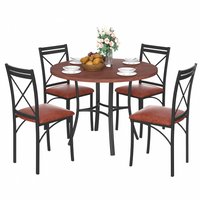 Vecelo - 5-Piece Dining Table Set for 4, Heavy metal frame and Chairs with Upholstered Seats, Space-Saving Design - Brown