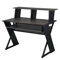 Manhattan Lane - Tin 47 Inch Wood Music Desk Studio Station, Keyboard Tray, Shelves - Gray