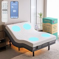 Renanim - SF Full Adjustable Bed with Mattress - 14" Cooling Gel Hybrid Mattress, Massage, Zero Gravity Electric Bed - Gray