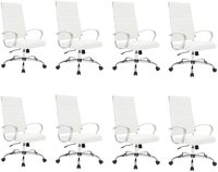 LeisureMod - Set of 8 Benmar Ergonomic Modern High Back Leather Executive Office Chair with Swivel Base and Chrome Frame - White