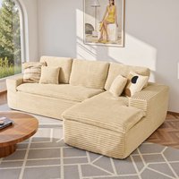 Ovios - 2 Pieces Cloud Like Sectional Sofa, L-Shaped Couch with Chaise for Living Room - Beige(Plush, Right Facing)