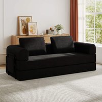 TinyHomie - Convertible Sleeper Sofa Bed with Cylindrical Pillow - Corduroy Folding Mattress Couch with Fixed-Shape Frame - Black
