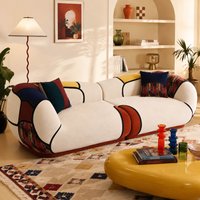Dyonery - 104" Oversized Modern Curved Sofa, 4-Seat Chenille Couch,Boneless Sectional Floor Lounge Couches with 2 Pillows - Beige
