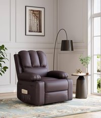 Jojoka - 37.4" Wide Oversized Recliner Chairs with Heat and Massage, Manual PU Leather Recliner with Cup Holder - Coffee