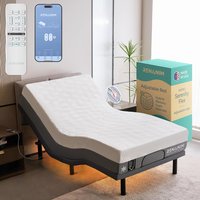 Renanim - SF King Adjustable Bed with Mattress - 12" Cooling Gel Hybrid Mattress, Massage, Zero Gravity Electric Bed - Gray