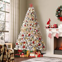 Qeetex - Pre-Lit Snow Flocked Christmas Tree, Full Hinged Tree with Metal Stand for Christmas Party Decoration - 9ft