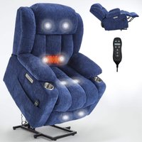 Lycvki - Chenille Power Lift Recliner Chair 8-Point Massage Lumbar Heating 350 LBS - Blue