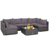 Costway - 7PCS Patio Rattan Furniture Set Sectional Sofa Cushioned Garden - Gray