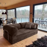 KERDOM - 62'' Wide Corduroy Sleeper Sofa Bed, Convertible Loveseat Sofa With Pull-out Bed, Foldable Spliced Block Lounge Couch - Coffee Brown