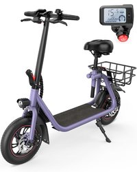 MIHOVER - 450W Electric Scooter with Seat for adults, 37V 7.5Ah Battery, LCD Display, 15.5 MPH, 265lb Capacity - Purple