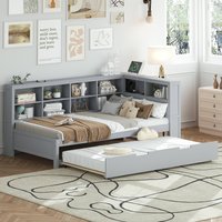 APRILSOUL - Wooden Twin Size DayBed with Twin Size Trundle DayBed with Storage Shelf and USB Charging PortsGrey - Gray