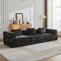Kadyn - Convertible Floor Sofa Bed, Boneless Chenille Sectional with Fixed Support Frame - No Assembly Required, Black - Black