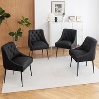 DYHOME - Modern Dining Chairs Set of 4, Mid Century Chairs with 5.12' Cushions and Metal Legs, Upholstered with Back Pull Rod - Black