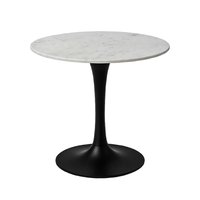 Manhattan Lane - Mara Dining Table | 30 Inch Round White Genuine Marble Top | Black Metal Tulip Padestal Base - White, Black