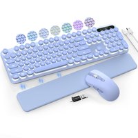 Pacoar Cade - Wireless And Mouse Backlit - Typewriter With Retro Round Keycaps Detachable Wrist Rest Light Up Letters Rechargeable - Purple