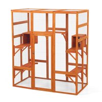 Pefilos - 70" Cat House Outdoor Catio Kitty Enclosure Wooden Cat Cage Condo Indoor Playpen with Platforms & Small House