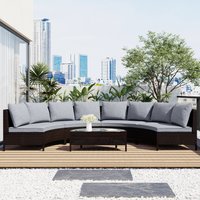 APRILSOUL - 5 Pieces All-Weather Brown PE Rattan Wicker Sofa Set Half-Moon Sofa Set with Tempered Glass Table - Gray