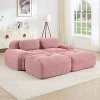 Aukfa - 2 Seats + 2 Ottoman Modular Corduroy Sectional Sofa - Ergonomic Support, Pet Friendly, Easy Assembly, Non-Slip Base - Pink