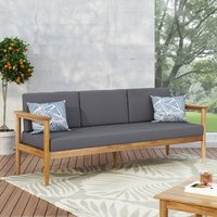 APRILSOUL - Acacia Wood Outdoor Sofa Water Resistant Cushions Slat Design All Weather Patio Seating - DARK Gray