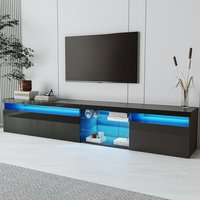 Bestier - Modern TV Stand for TVs Up to 105" with 2 Glass Shelves, LED Lights, Storage Cabinet, Media Console for Living Room - Black