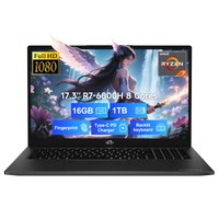 NIMO - 17.3" IPS FHD-Gaming-Laptop, 8 Cores AMD Ryzen 7 6800H 16GB DDR5 RAM 1TB SSD 4.7GHz Fingerprint 100W - Black