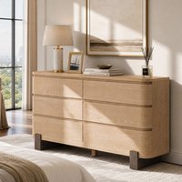 ModernMate - 55.9" Modern 6-Drawer Dresser Wood Dresser Chest for Bedroom Living Room - Natural Oak