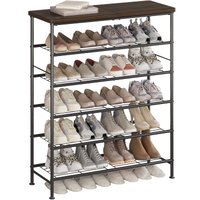 Hanke - Shoe Rack Organizer For Closet Entryway Free Standing Metal Storage Shelf With Mdf Top Board Black rustic - Black+rustic Brown 6 Tier