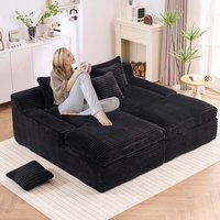 AENKYO - Oversized Boneless Sofa Bed Double Chaise Lounge Sofa Indoor Loveseat Sleeper,Sectional Floor Chair for Living Room - Black