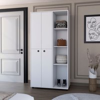 TinyHomie - Bethel Armoire Closet with 1-Drawer Storage Cabinets and Hanging Rods - White