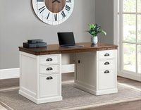SUNJOY - 58’’ Richland Double Pedestal Desk, Home Office Computer Desk Work Station with Charging Station - White