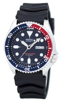 Seiko - SKX Automatic SKX009J1 Mens Watch Divers 200m Made in Japan Rubber Strap Blue Dial Luminous Hands Day/Date Display - Black/Blue