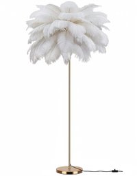 FINEAK - Rose Gold Feather Floor Lamp, Modern Funky Arc Tall Standing Lamp,Bright LED Bulbs Included - White