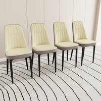 Tiramisubest - Modern Dining Chair Set of 4 with High-Quality PU Leather and Black Metal Legs and Grey - Beige