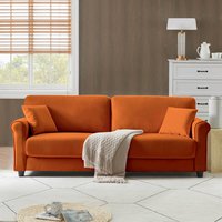 Electra Tech Xpress - FREEHOMAE-Modren 82.48'' Velvet Fabric Couch, 3 Seater Sofa, Big Loveseat for Living Room - oranger