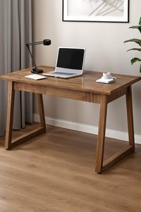 Zell Electronics - 55" Walnut Executive Desk, Minimalist Wooden Writing Table for Home Office or Study - Walnut Brown