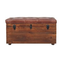 Artisan Furniture - Solid Wood Brown Buffalo hide leather Storage Trunk, Upholstered - Dark Brown