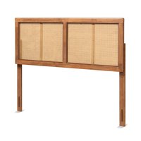 Baxton Studio - Gilbert Mid-Century Modern Finished Wood and Synthetic Rattan Full Size Headboard - Ash Walnut