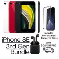 Apple - Refurbished Excellent - iPhone SE (3rd Gen) A2595 (Unlocked) 128GB w/ Pre-Installed Tempered Glass and Bluetooth Earbuds - Midnight