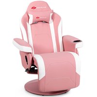 Costway - Massage Swivel Gaming Chair with Recline - Pink + Black