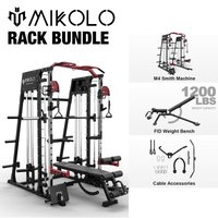 Mikolo - Smith Machine,2200 lbs Power Rack Cage with 800 lbs Weight Bench and Cable Crossover System, Weight Bar - Red
