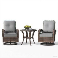 U-HOMY - Outdoor Swivel Rocking Chair Set with Glass Table - Gray