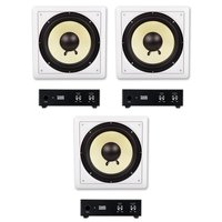 Acoustic Audio by Goldwood - HD-S10 in Wall 10" Home Theater Passive Subwoofers 3 Speaker and 3 Amplifier Set - Paintable White