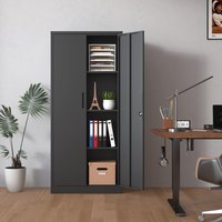 APRILSOUL - 71 inch H Metal Garage Storage Cabinet Tool Steel Locking Cabinet with Doors and 3 Shelves - Black