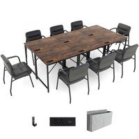 Costway - 32" Meeting Room Desk Set of 6 with Charging Station & Headphone Hook Metal Frame - Brown,Black