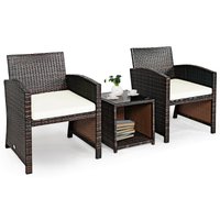 Ecooso - 3 Pieces PE Rattan Wicker Furniture Set with Cushion Sofa Coffee Table for Garden - White