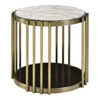 Manhattan Lane - Kein 26 Inch Round Side End Table, White Faux Marble Top, Brass Steel Frame - White, Black, Antique Gold Brass